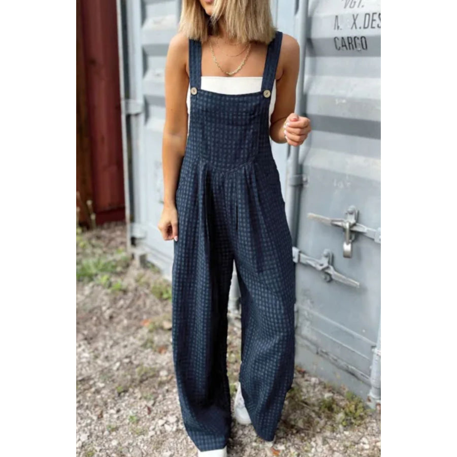 Plaid Wide Strap Wide Leg Overalls Apparel and Accessories