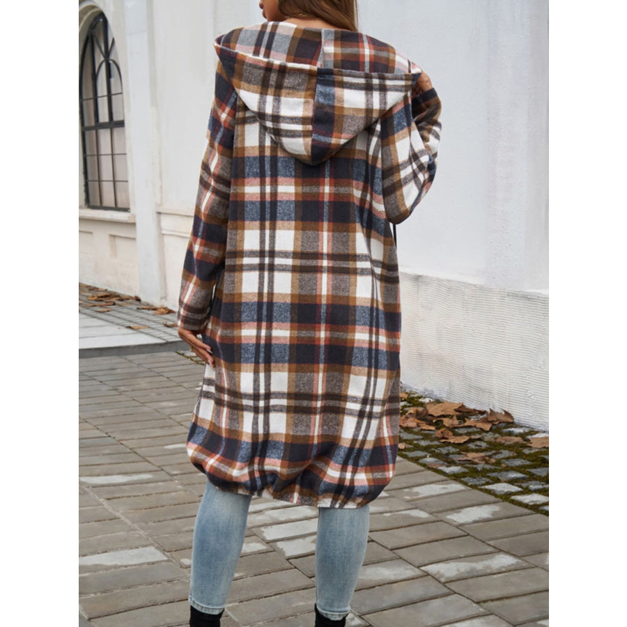 Plaid Zip Up Hooded Coat Apparel and Accessories