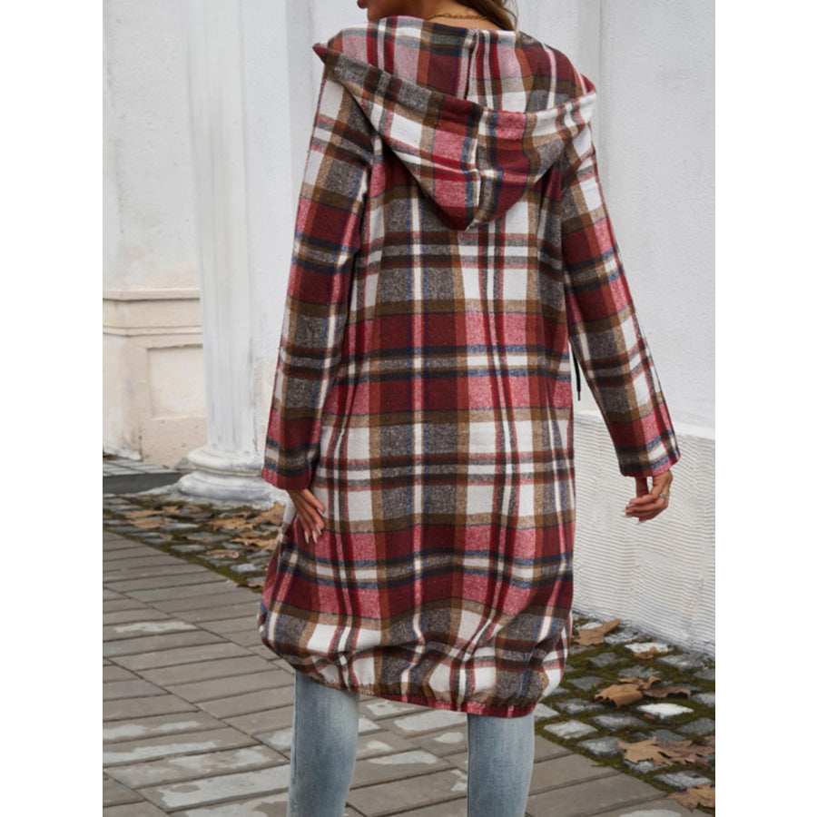 Plaid Zip Up Hooded Coat Apparel and Accessories