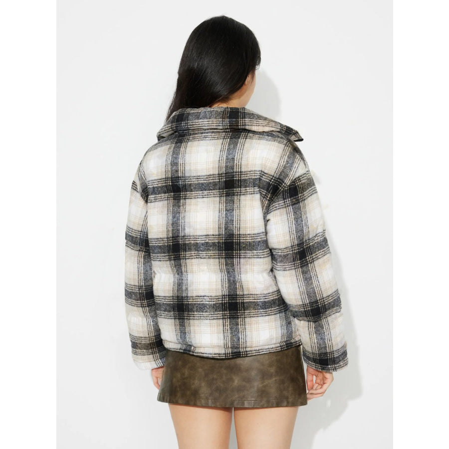 Plaid Zip Up Long Sleeve Jacket Apparel and Accessories