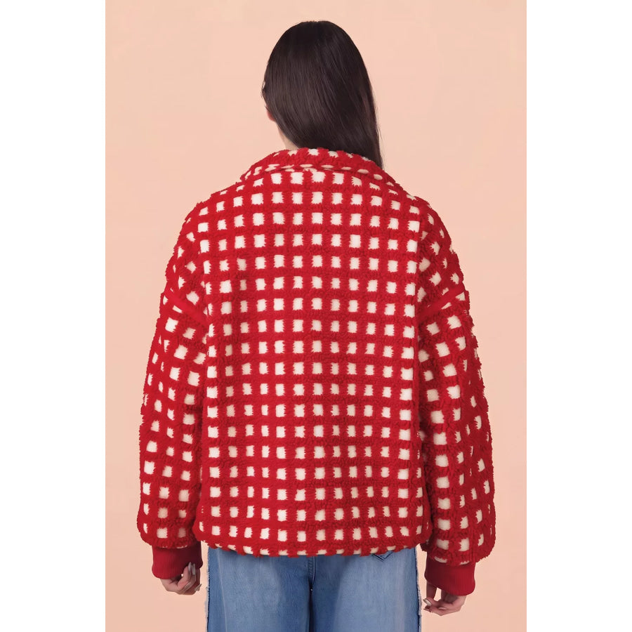 Plaid Zip-Up Long Sleeve Outerwear Apparel and Accessories