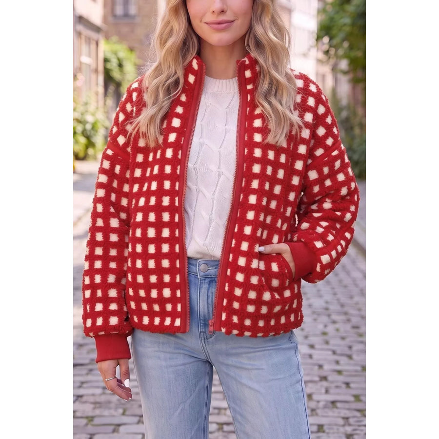 Plaid Zip-Up Long Sleeve Outerwear Apparel and Accessories