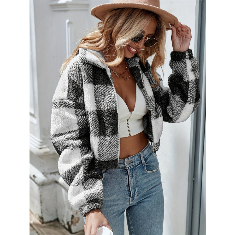 Plaid Zip Up Long Sleeve Outerwear Apparel and Accessories