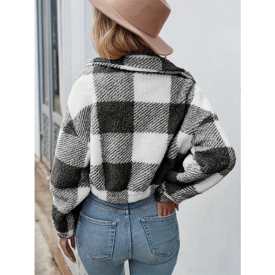 Plaid Zip Up Long Sleeve Outerwear Apparel and Accessories