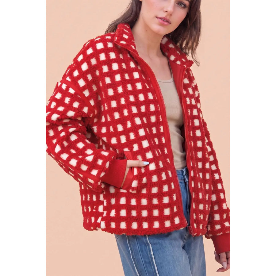 Plaid Zip-Up Long Sleeve Outerwear Apparel and Accessories