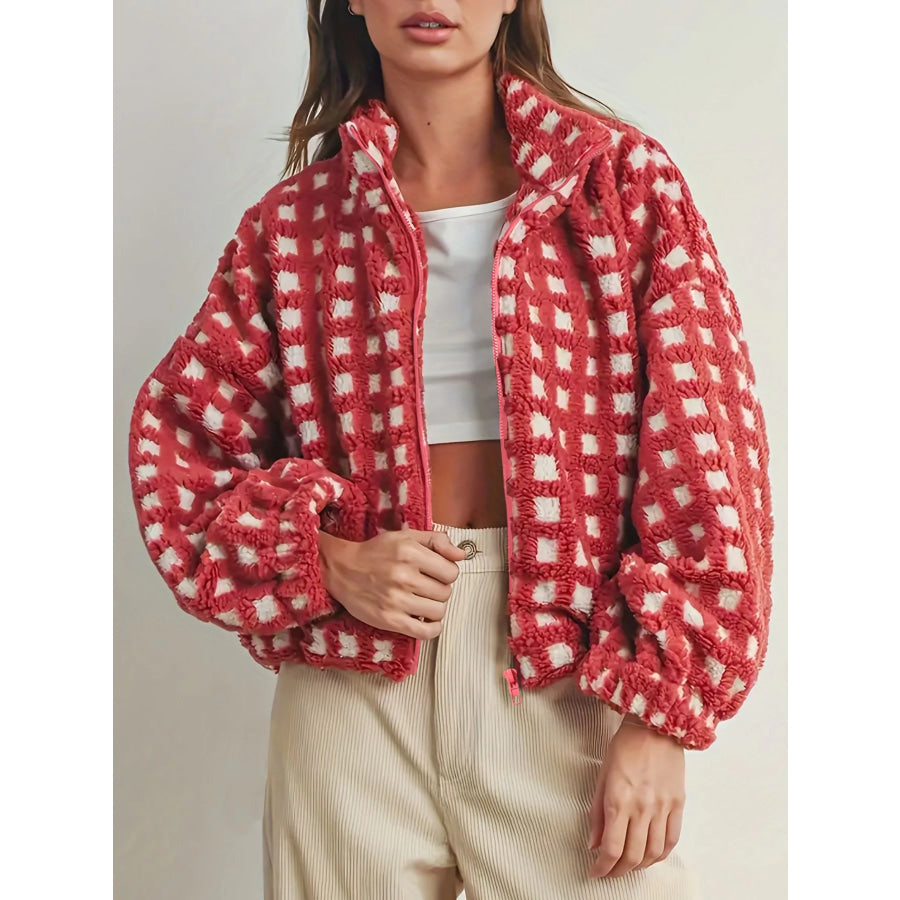 Plaid Zip Up Sherpa Jacket Apparel and Accessories