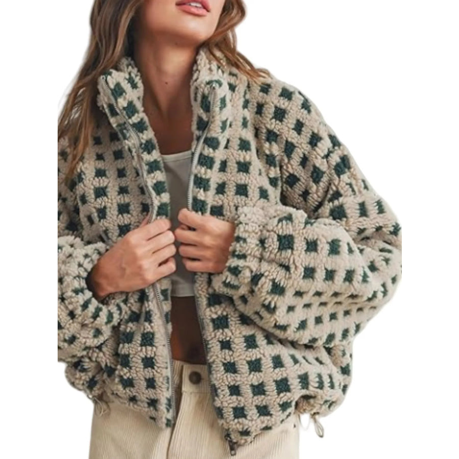 Plaid Zip Up Sherpa Jacket Apparel and Accessories