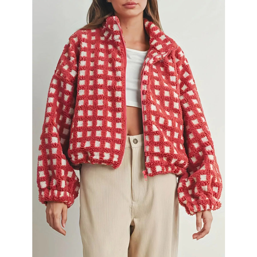 Plaid Zip Up Sherpa Jacket Apparel and Accessories