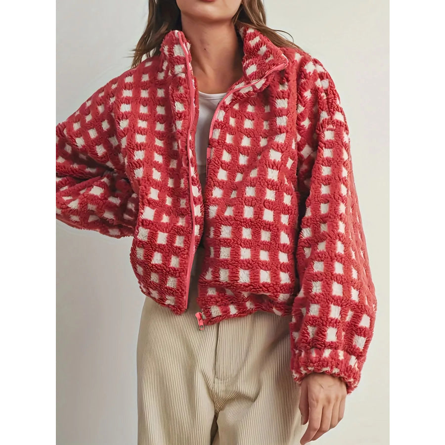 Plaid Zip Up Sherpa Jacket Apparel and Accessories