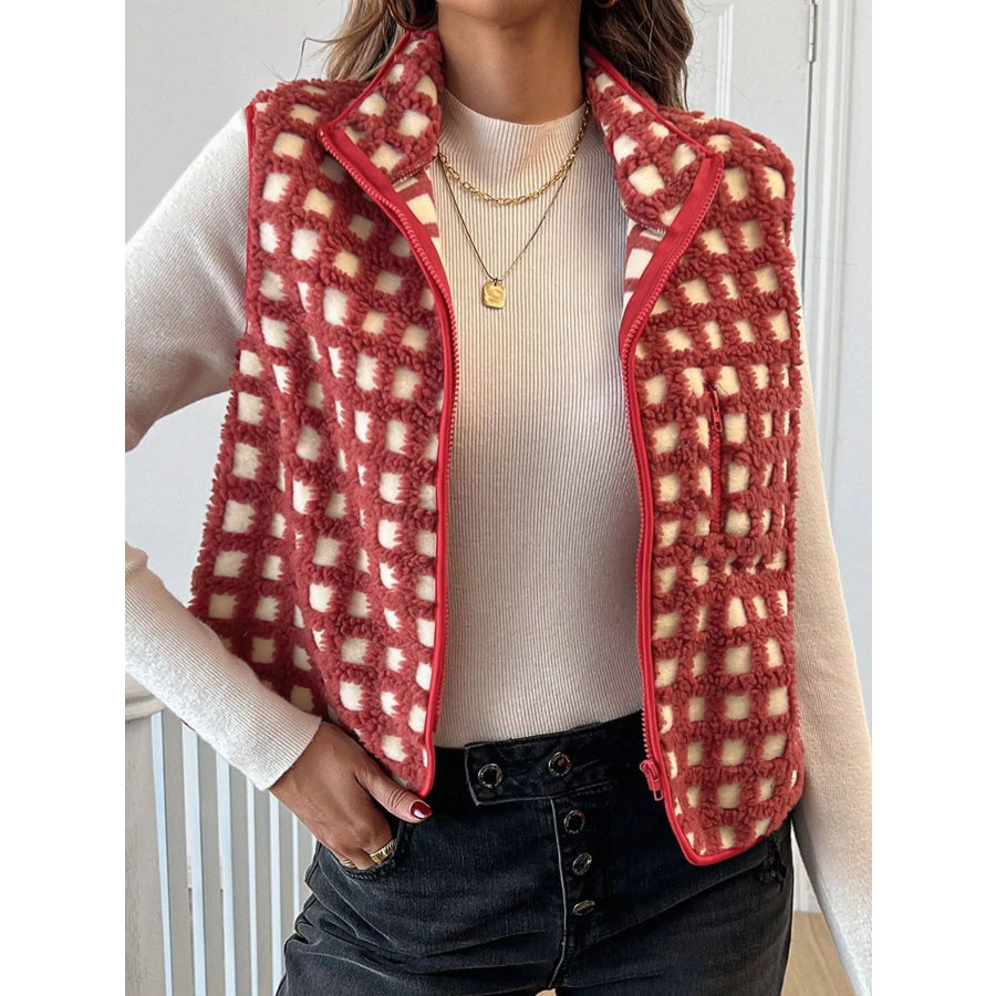 Plaid Zip Up Vest Coat Apparel and Accessories