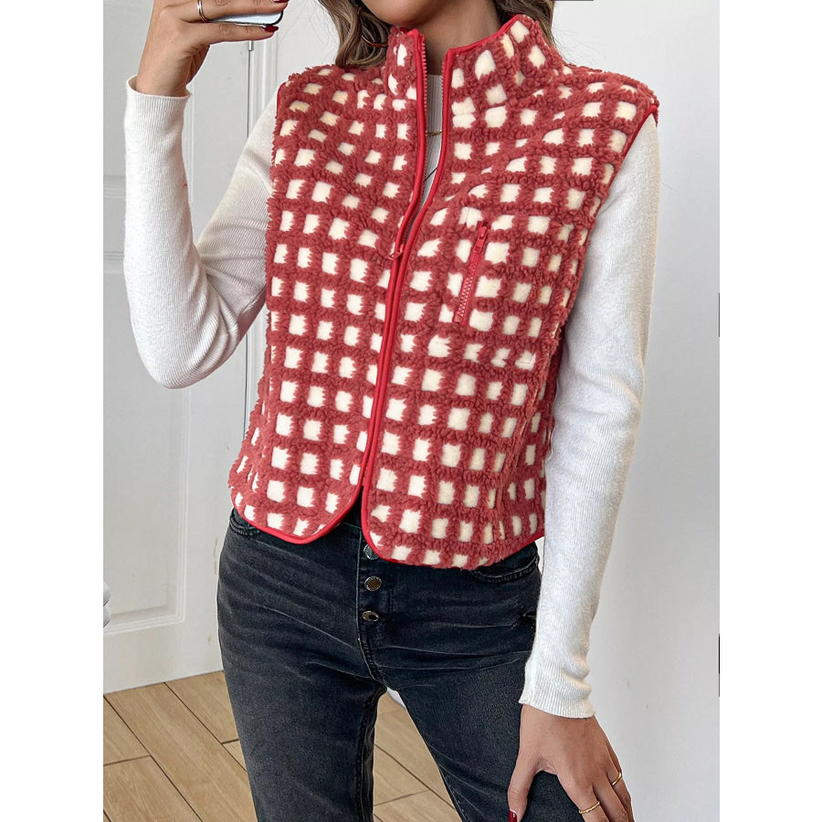 Plaid Zip Up Vest Coat Apparel and Accessories