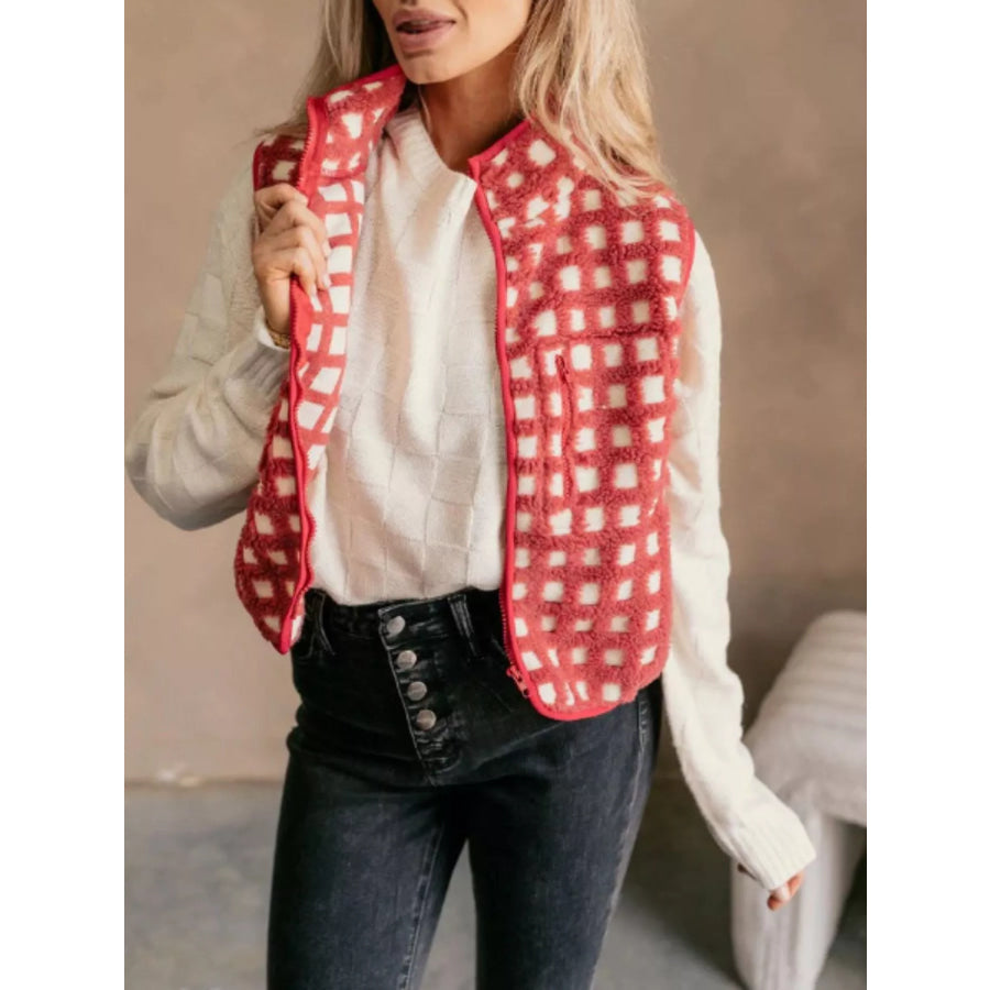 Plaid Zip Up Vest Coat Apparel and Accessories