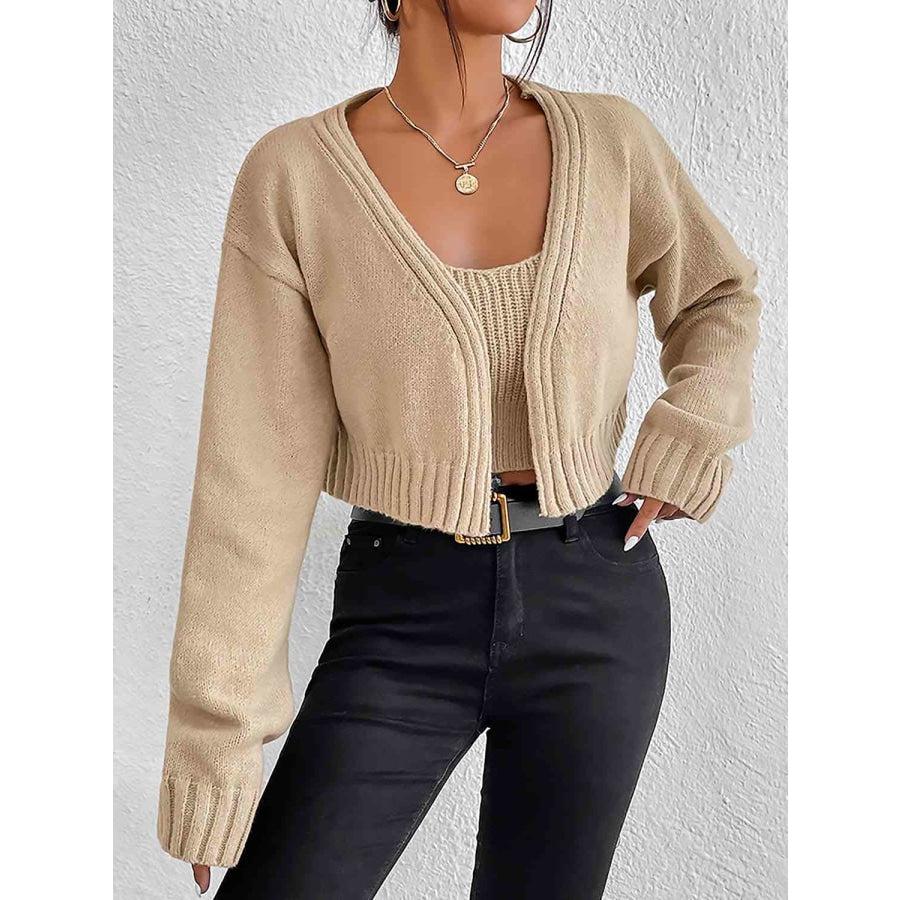 Plain Sweater Cami and Cardigan Set