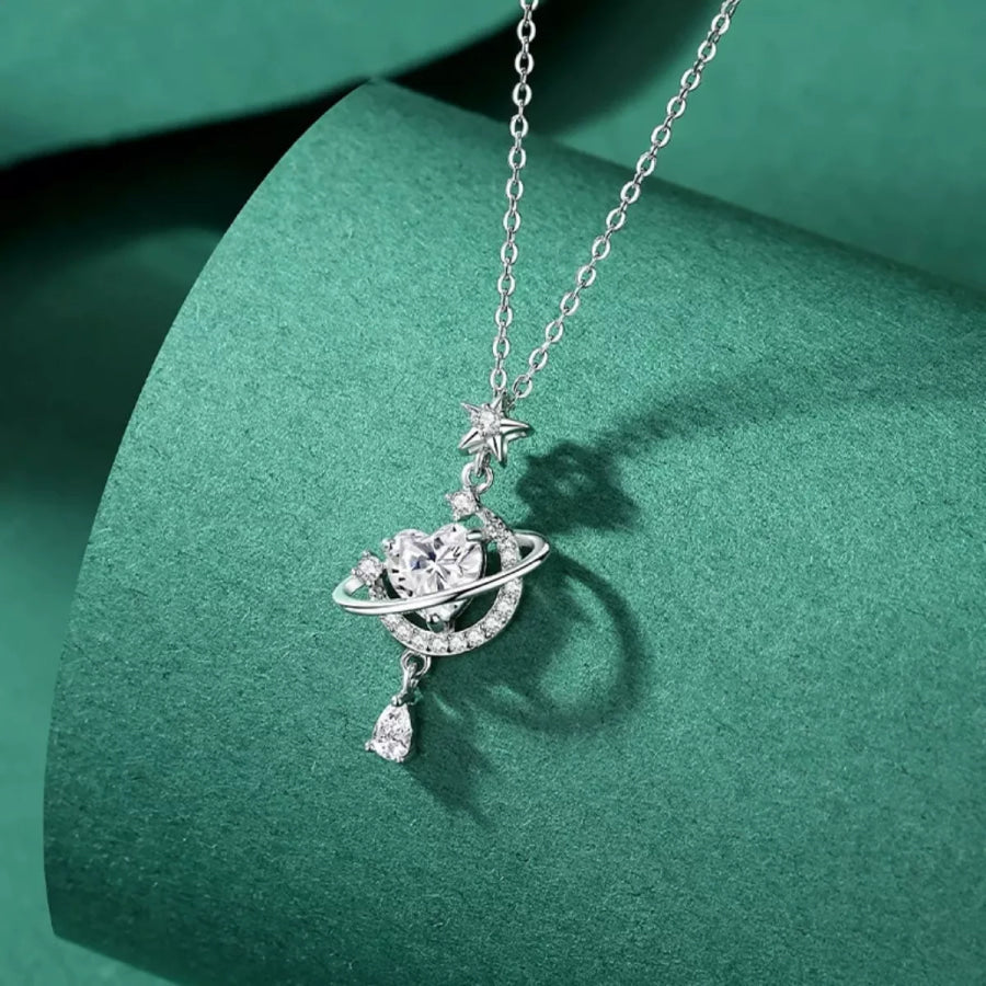 Planet Heart Pendant Necklace Silver / One Size Apparel and Accessories