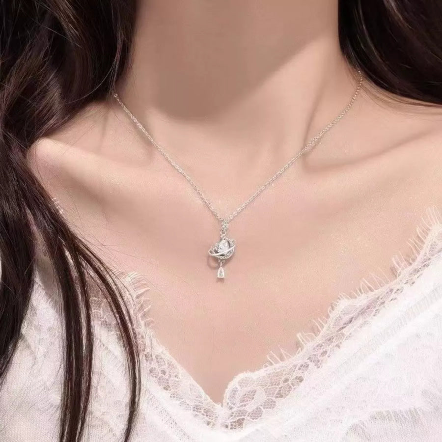 Planet Heart Pendant Necklace Silver / One Size Apparel and Accessories
