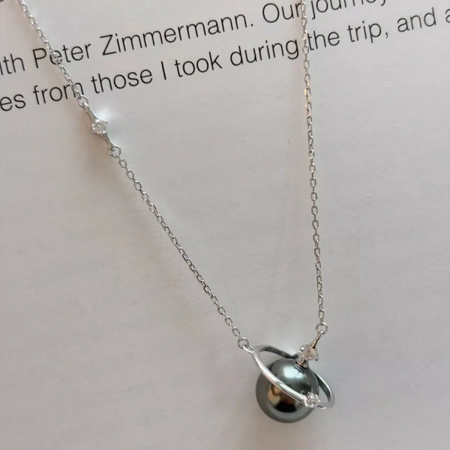 Planet Pearl Pendant Necklace Light Gray / One Size Apparel and Accessories