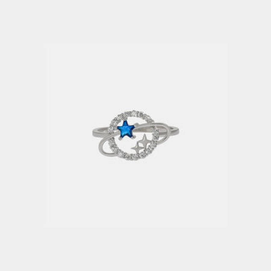 Planet Shape Inlaid Zircon 925 Sterling Silver Ring Silver / 5 Apparel and Accessories