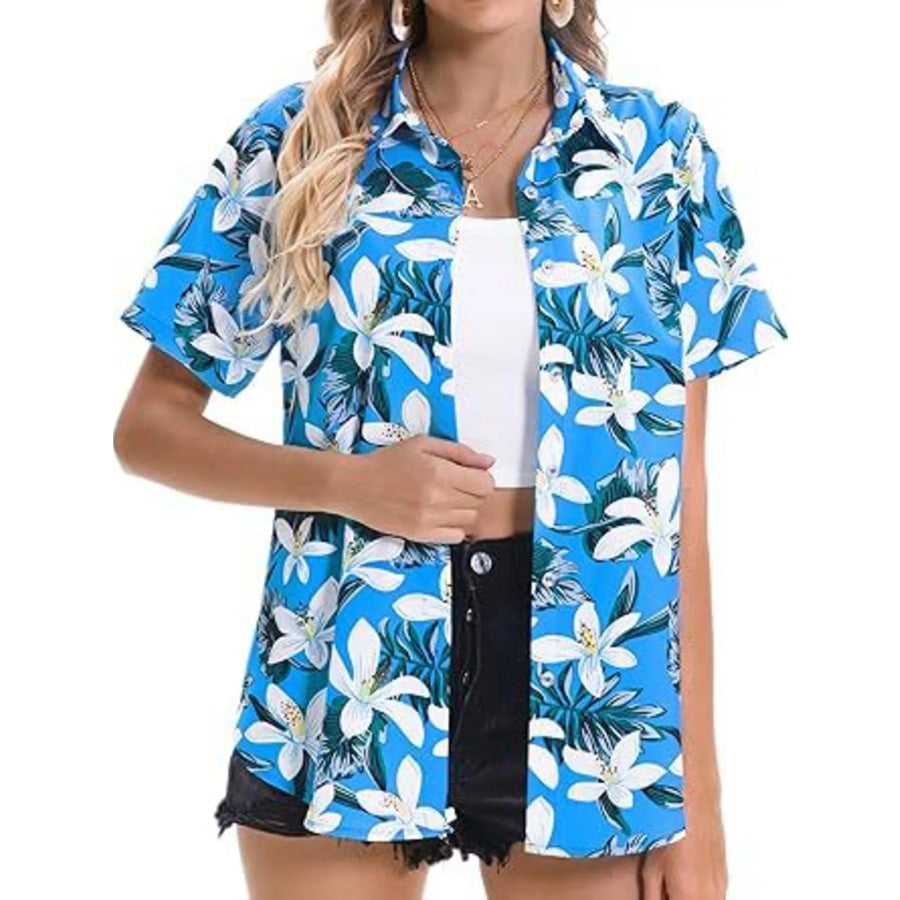 Plant Print Short Sleeve Shirt Apparel and Accessories