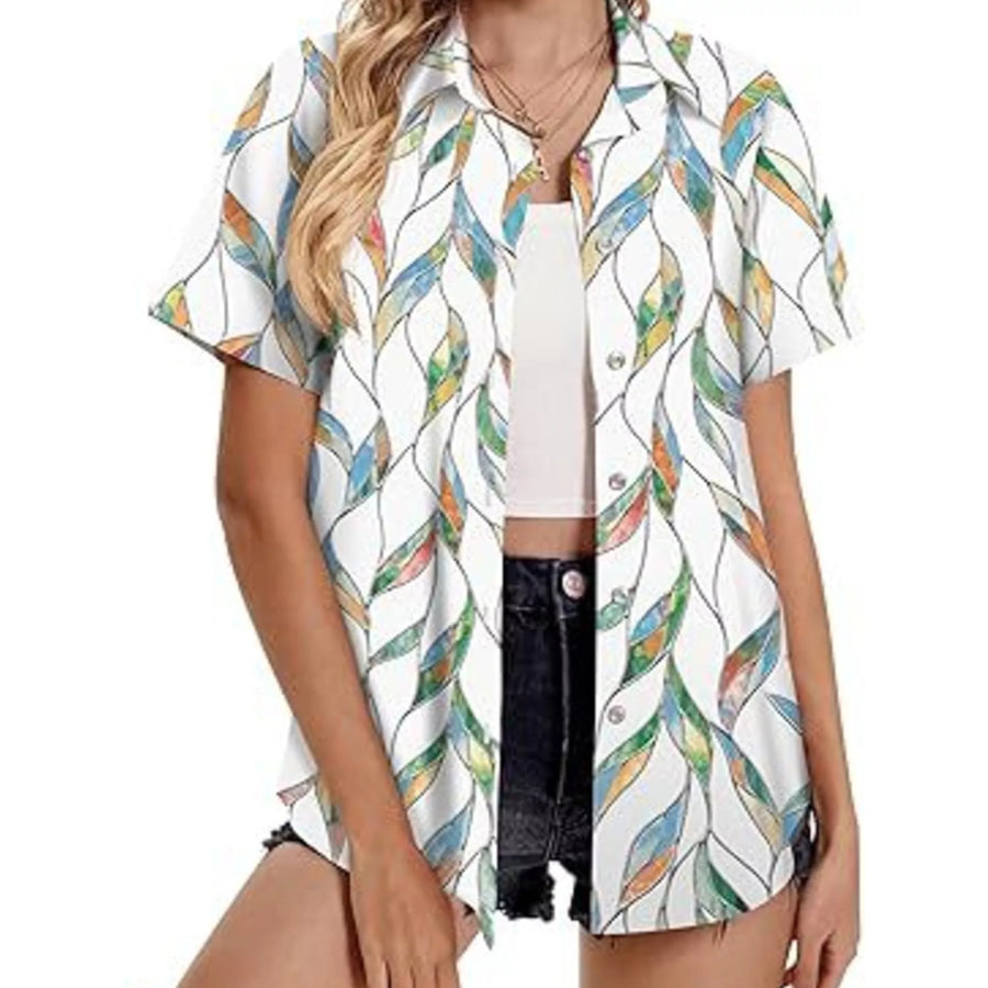 Plant Print Short Sleeve Shirt Apparel and Accessories