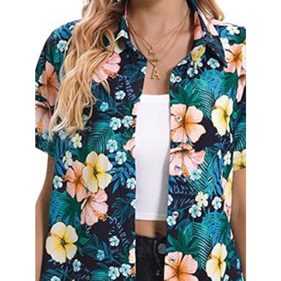 Plant Print Short Sleeve Shirt Apparel and Accessories