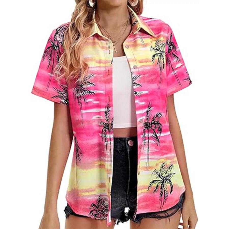 Plant Print Short Sleeve Shirt Apparel and Accessories
