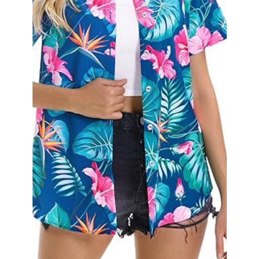 Plant Print Short Sleeve Shirt Apparel and Accessories