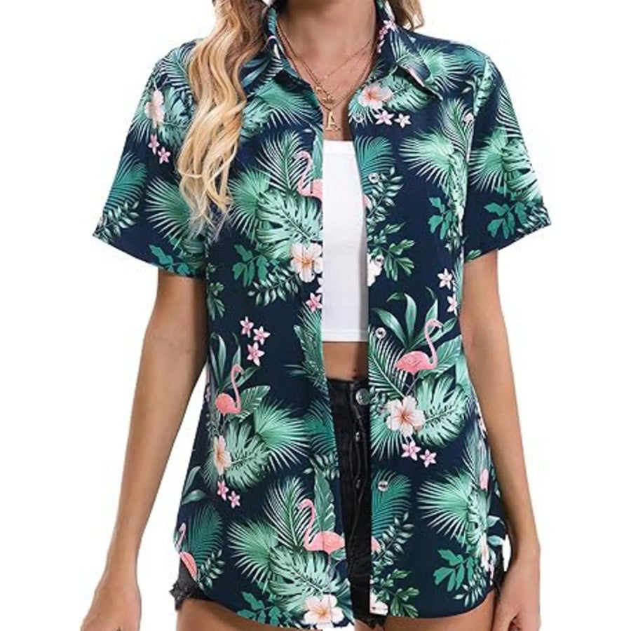 Plant Print Short Sleeve Shirt Apparel and Accessories