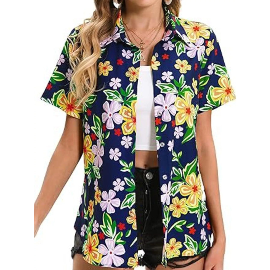 Plant Print Short Sleeve Shirt Apparel and Accessories