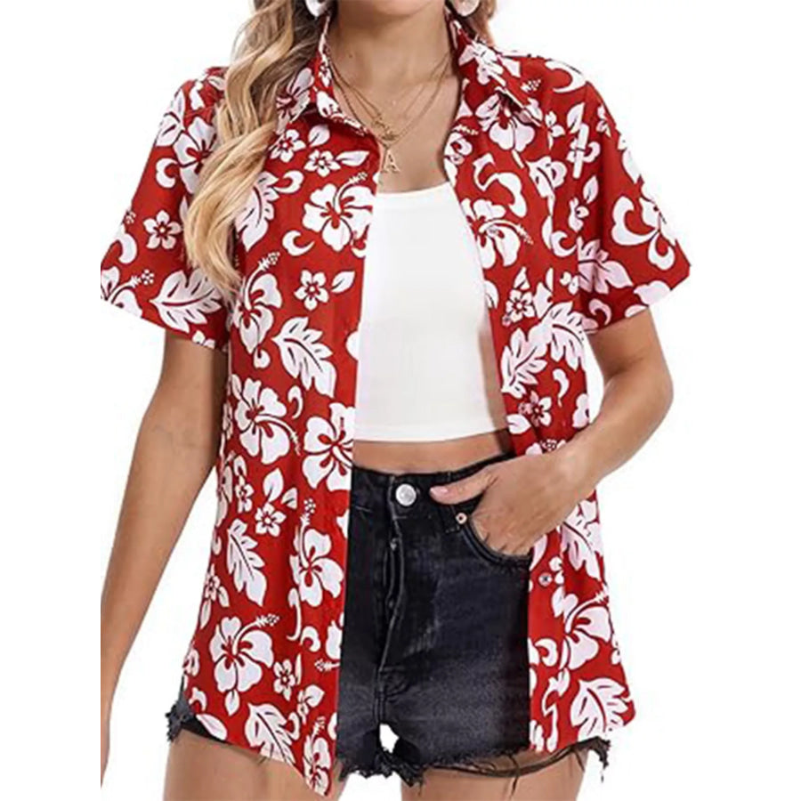 Plant Print Short Sleeve Shirt Apparel and Accessories