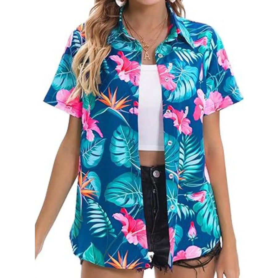 Plant Print Short Sleeve Shirt Apparel and Accessories