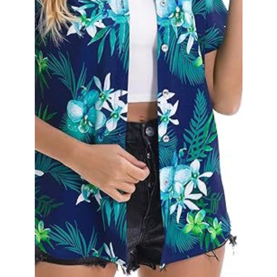 Plant Print Short Sleeve Shirt Apparel and Accessories