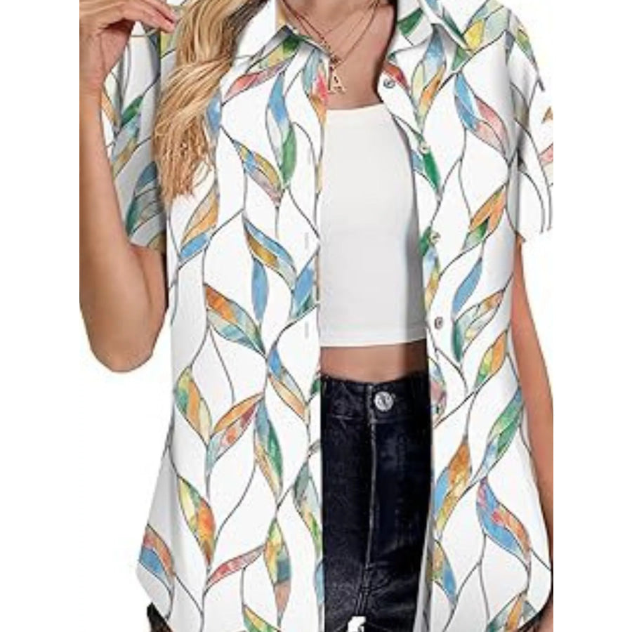 Plant Print Short Sleeve Shirt Apparel and Accessories