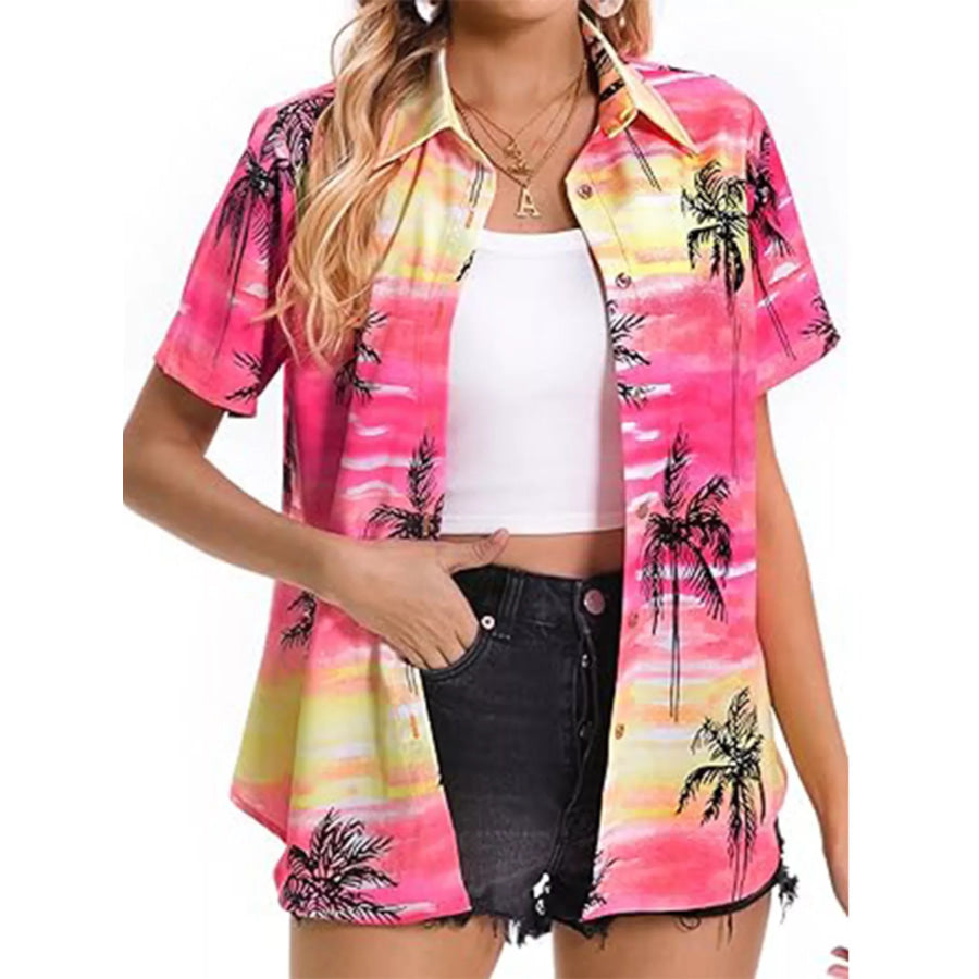 Plant Print Short Sleeve Shirt Apparel and Accessories