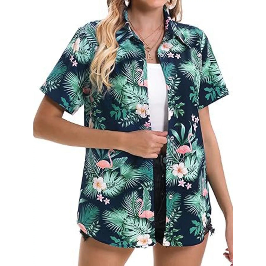 Plant Print Short Sleeve Shirt Apparel and Accessories