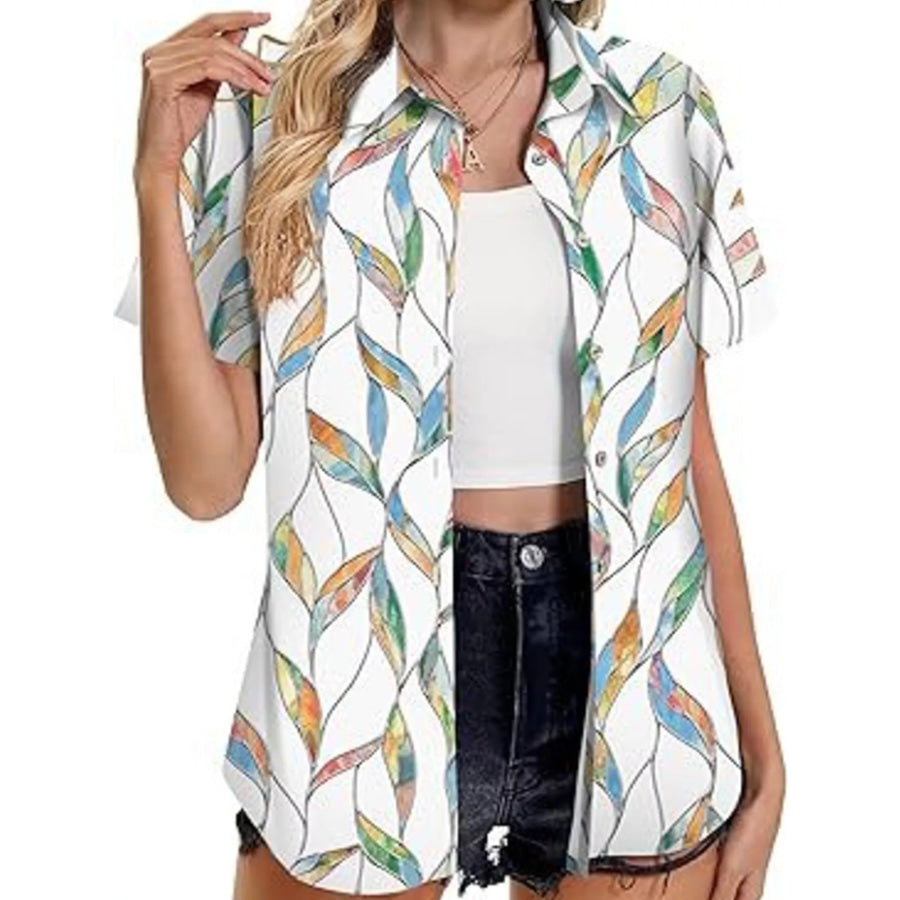 Plant Print Short Sleeve Shirt White / S Apparel and Accessories