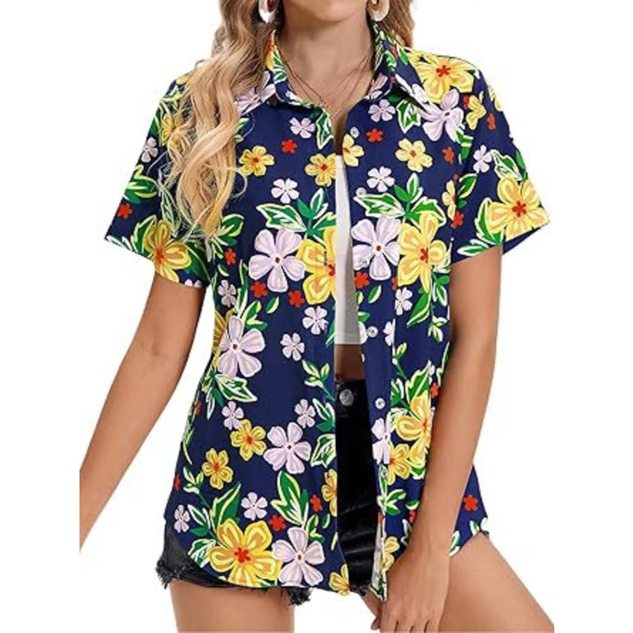Plant Print Short Sleeve Shirt Yellow / S Apparel and Accessories