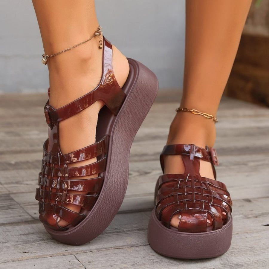 Plastic Woven Platform Sandals Brown / 36(US5) Apparel and Accessories