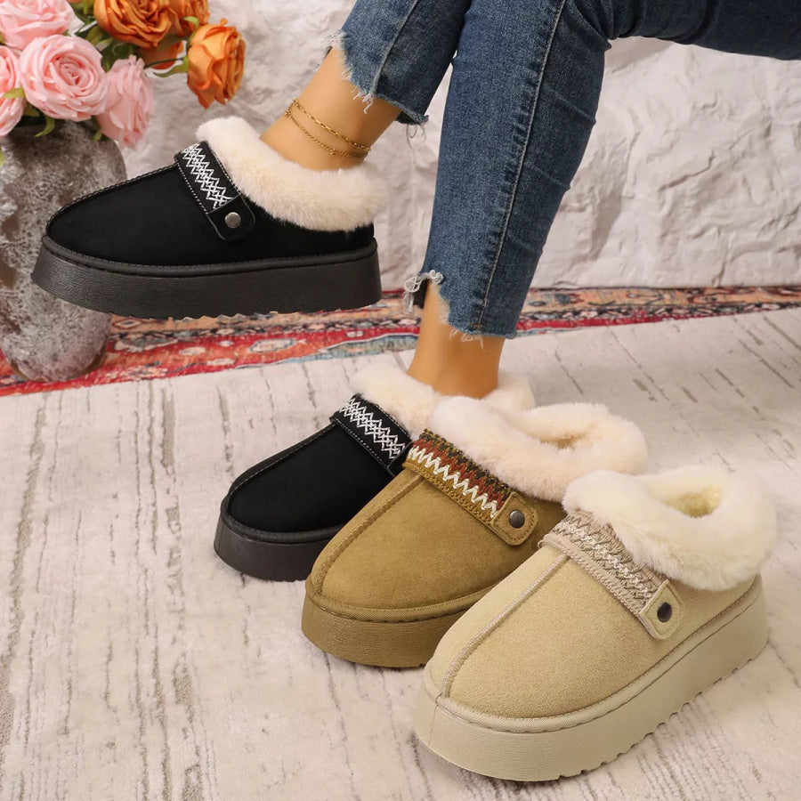 Platform Faux Fur Lined Suede Slip-On Boots Apparel and Accessories
