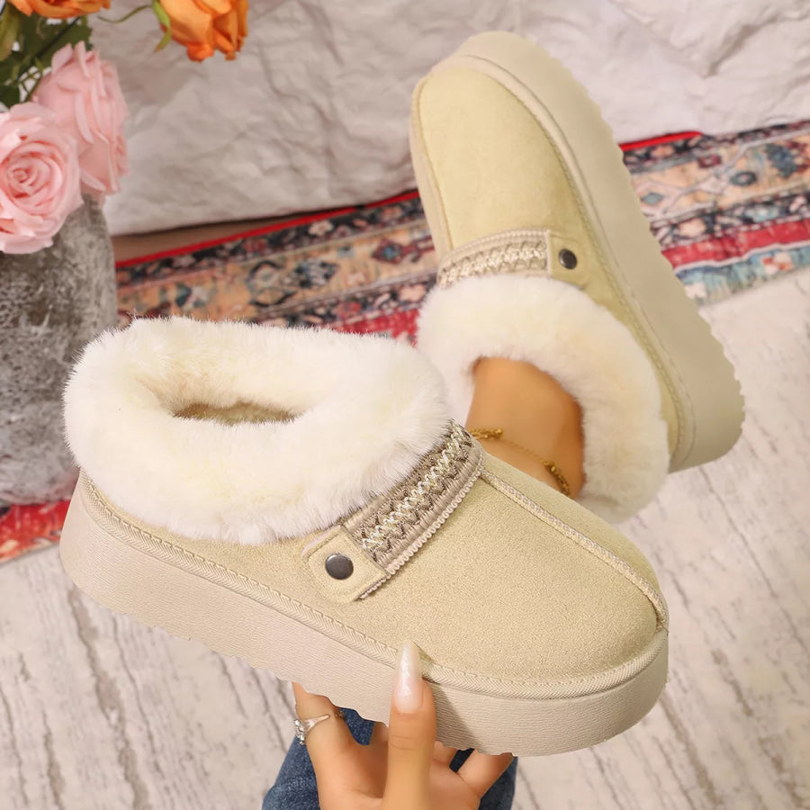 Platform Faux Fur Lined Suede Slip-On Boots Apparel and Accessories