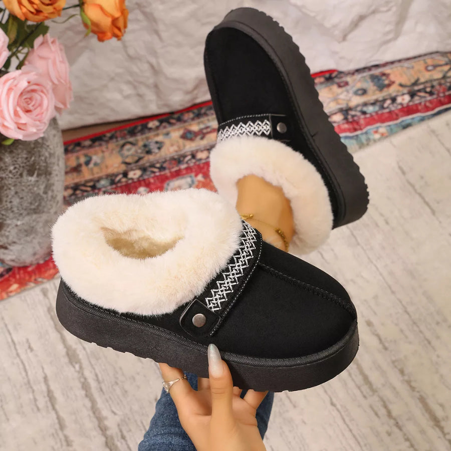 Platform Faux Fur Lined Suede Slip-On Boots Apparel and Accessories