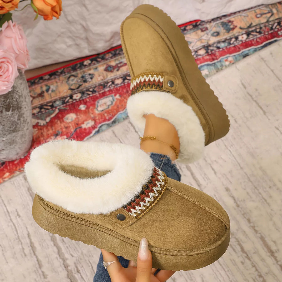 Platform Faux Fur Lined Suede Slip-On Boots Apparel and Accessories