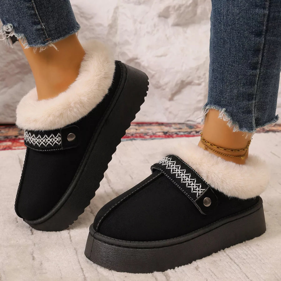 Platform Faux Fur Lined Suede Slip-On Boots Apparel and Accessories