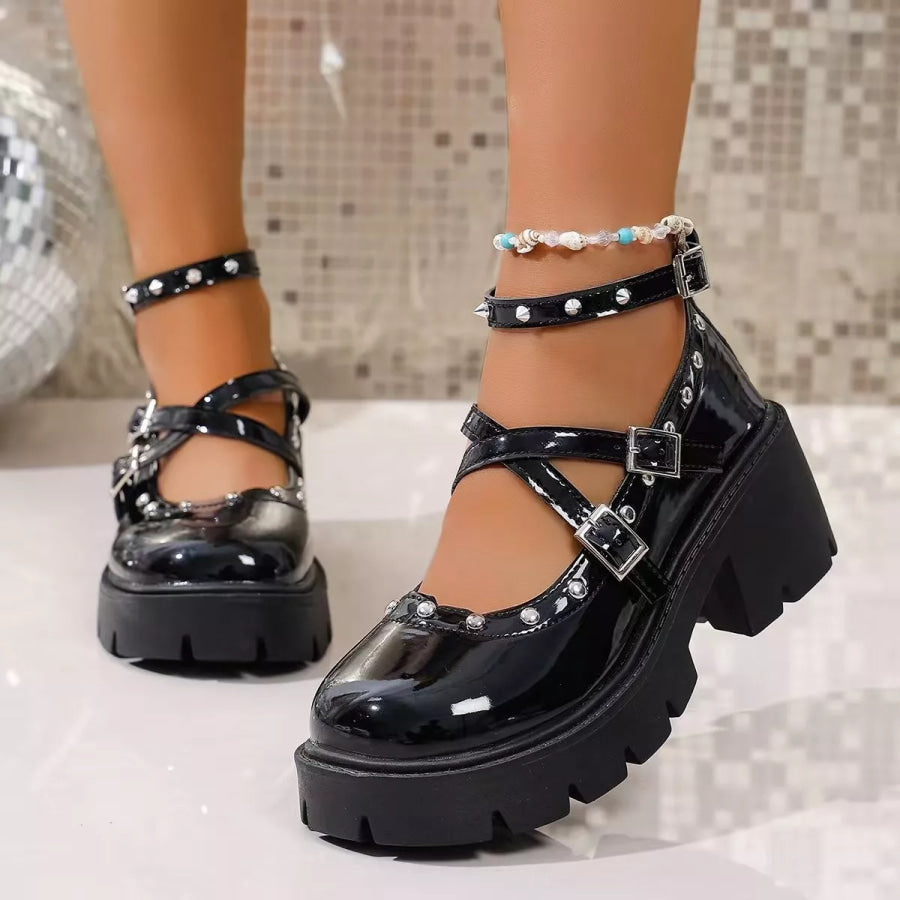 Platform Mary Jane Chunky Heel Sneakers Black / 35 Apparel and Accessories