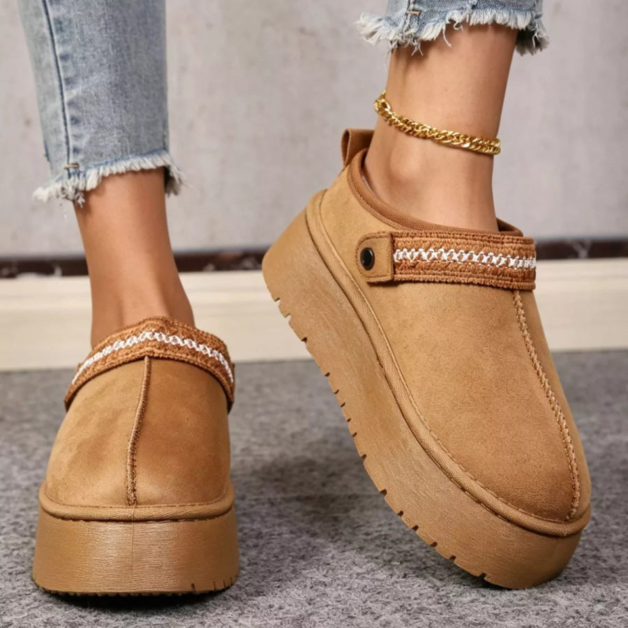 Platform Suede Fur-Lined Boots Camel / 36 Apparel and Accessories