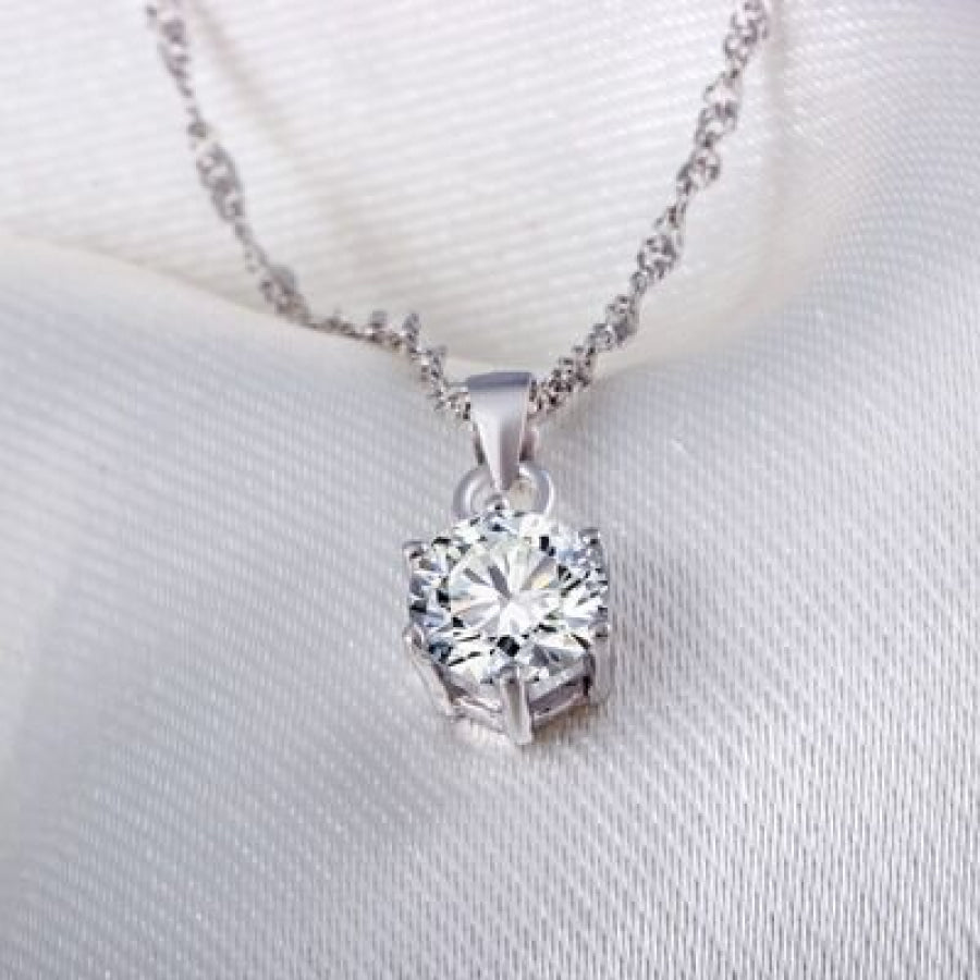 Platinum - Plated Artificial Gemstone Pendant Necklace Silver / One Size Apparel and Accessories