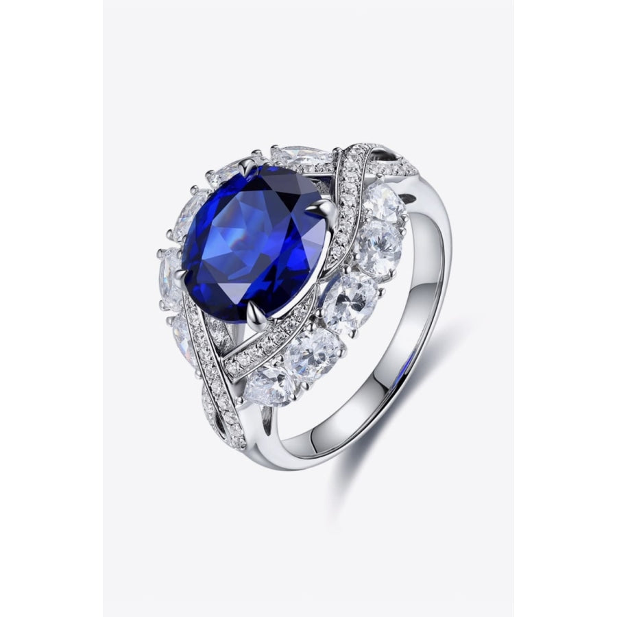 Platinum-Plated Lab-Grown Sapphire Ring Royal Blue / 5