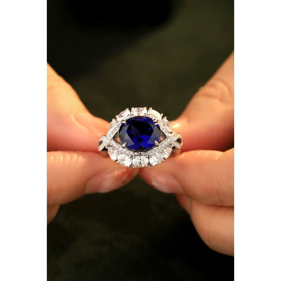 Platinum-Plated Lab-Grown Sapphire Ring