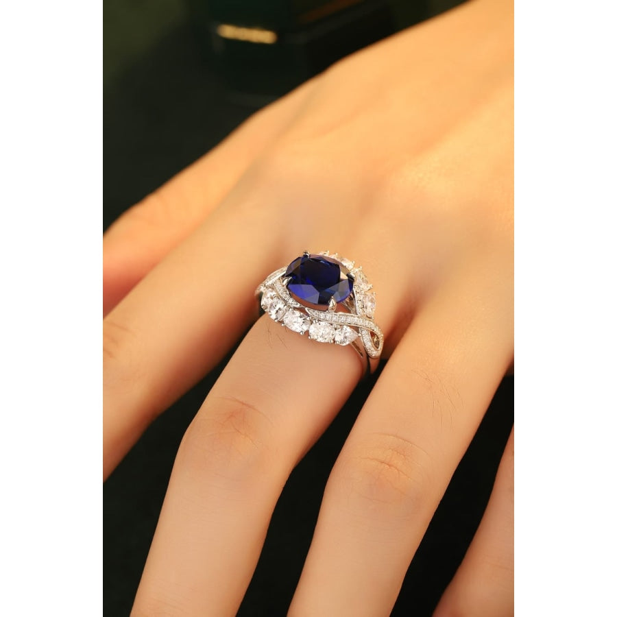 Platinum-Plated Lab-Grown Sapphire Ring