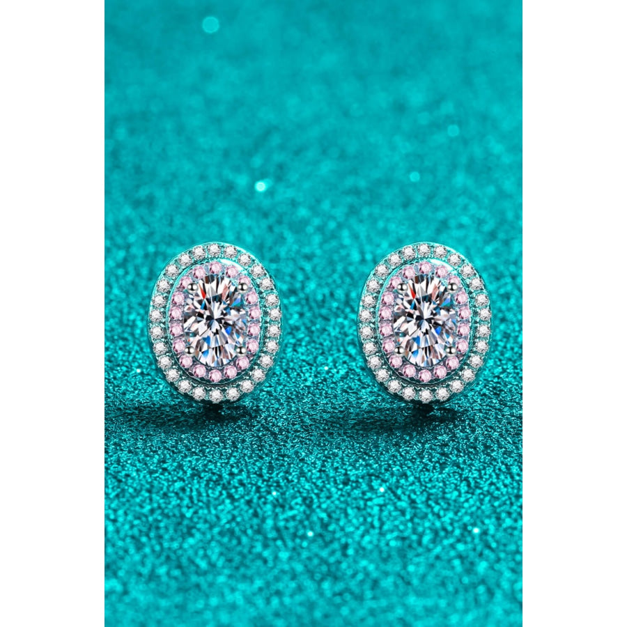 Platinum-Plated Moissanite Stud Earrings Pink/White / One Size