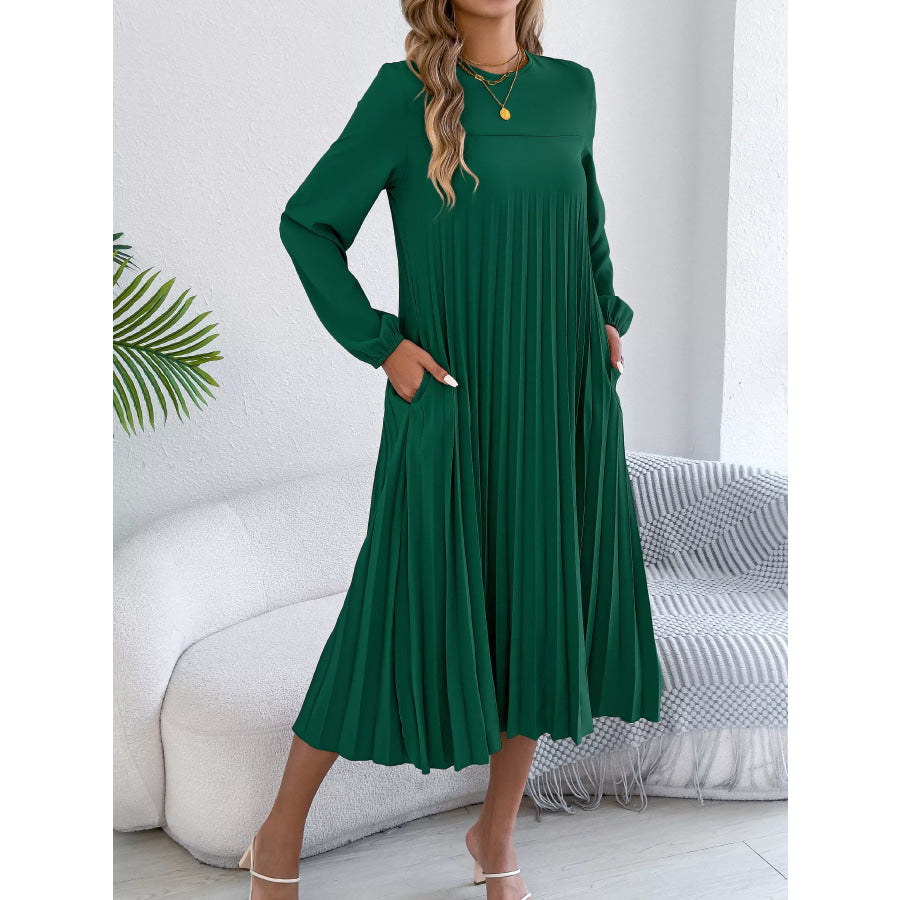 Pleated A-Line Midi Dress Apparel and Accessories